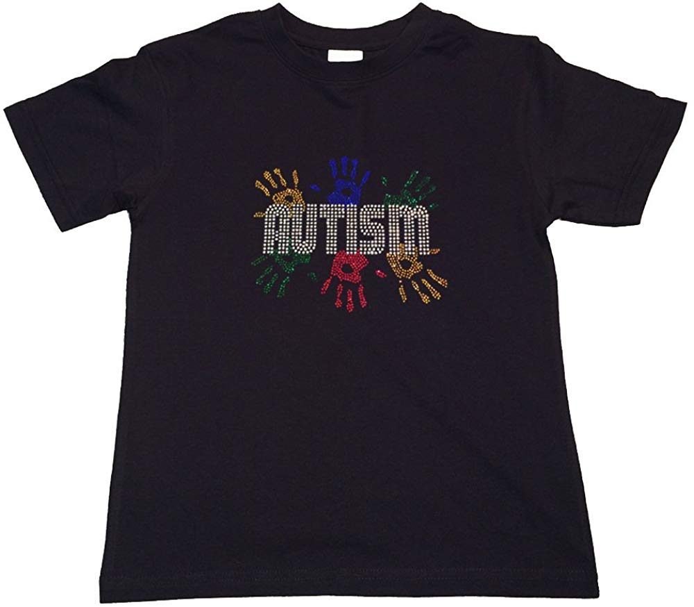 Autism Awareness with Handprint in Rhinestones