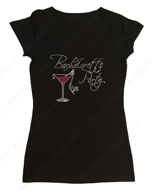 Womens T-shirt with Bachelorette Party in Rhinestones