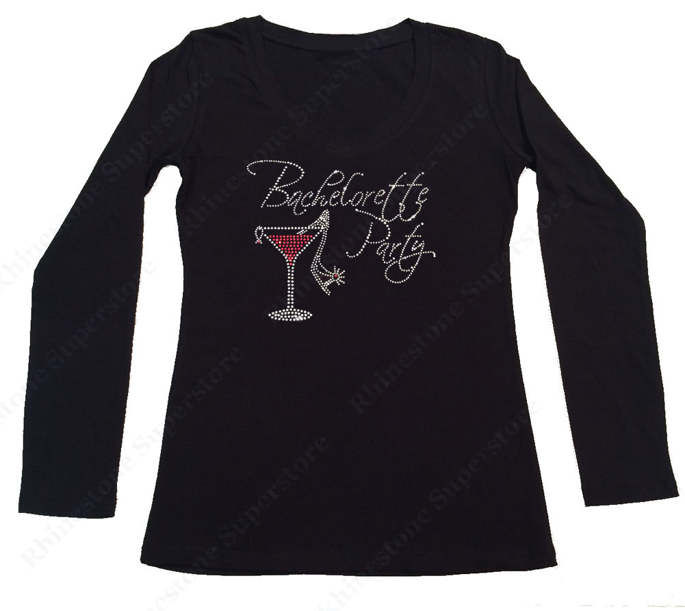 Womens T-shirt with Bachelorette Party in Rhinestones