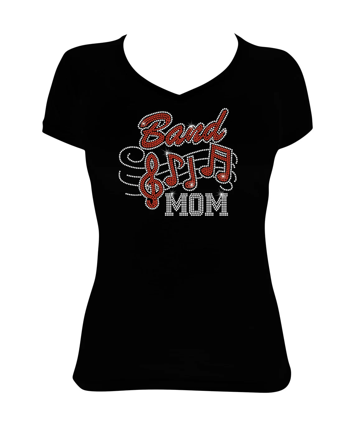 Women's Rhinestone Fitted Tight Snug Band Mom & Music Notes - Band Shirt