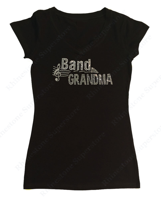 Womens T-shirt with Band Grandma in Rhinestones