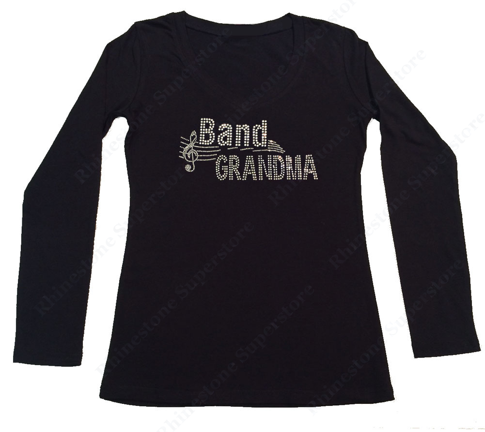 Womens T-shirt with Band Grandma in Rhinestones