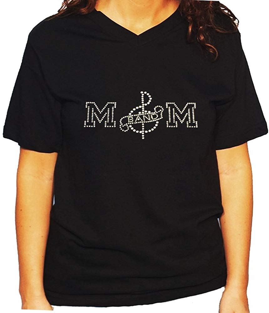 Women's / Unisex T-Shirt with Band Mom with Music Note in Rhinestones