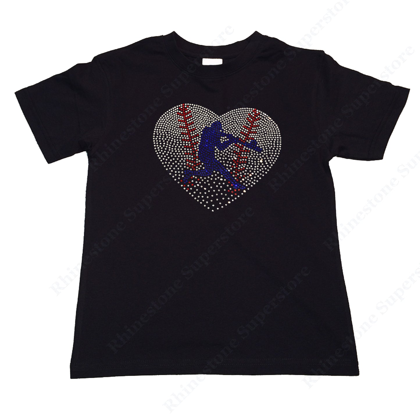 Girls Rhinestone T-Shirt " Baseball Heart with Batter in Rhinestones " Kids Size 3 to 14 Available