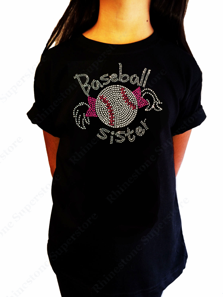 Girls Rhinestone T-Shirt " Baseball Sister with Pigtails " Kids Size 3 to 14 Available