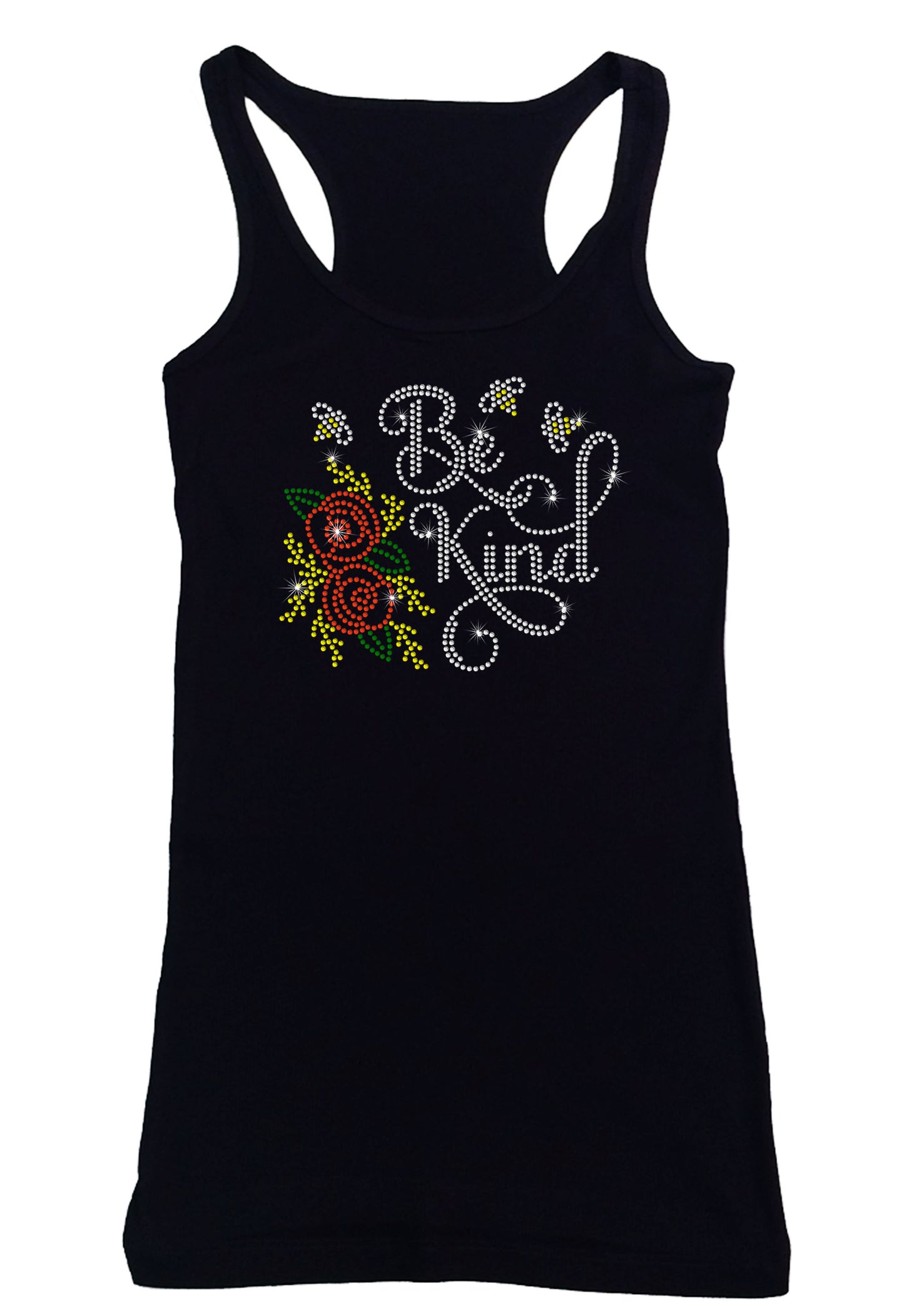 Women's Rhinestone Fitted Tight Snug Be Kind with Red Rose & Bees - Rhinestone Shirt