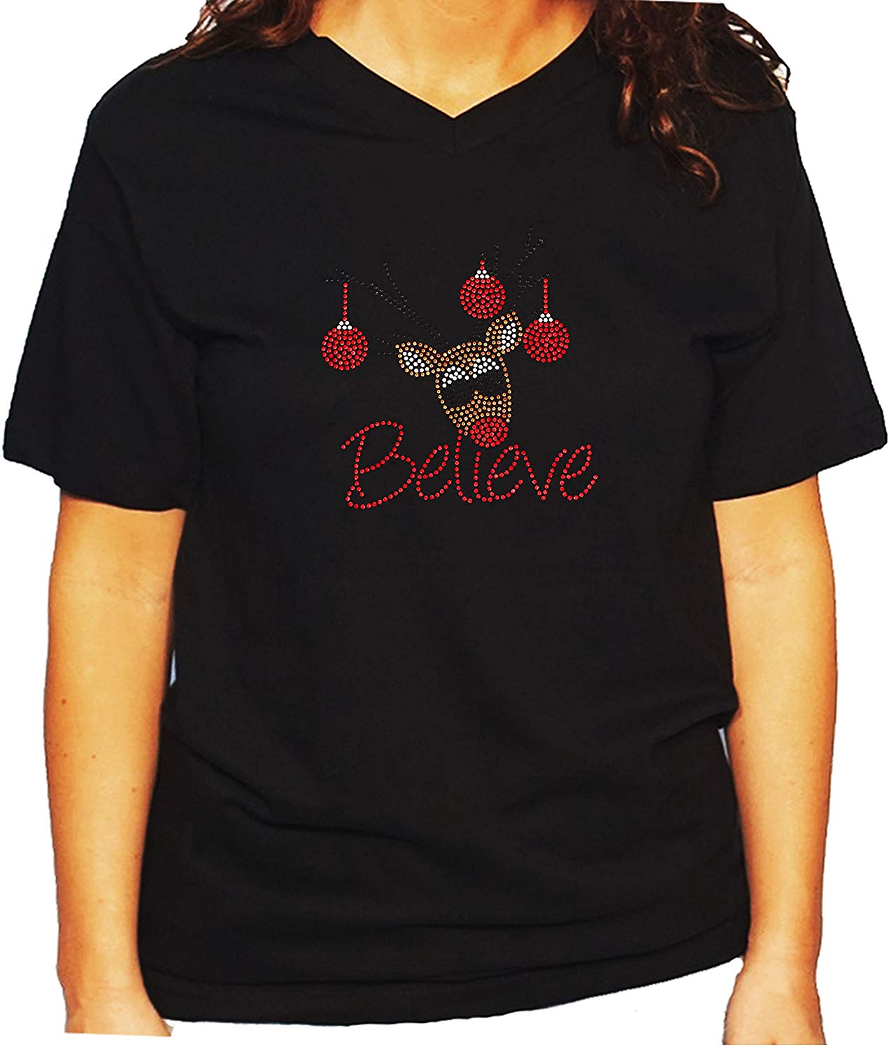 Women's / Unisex T-Shirt with Believe Reindeer In Rhinestuds