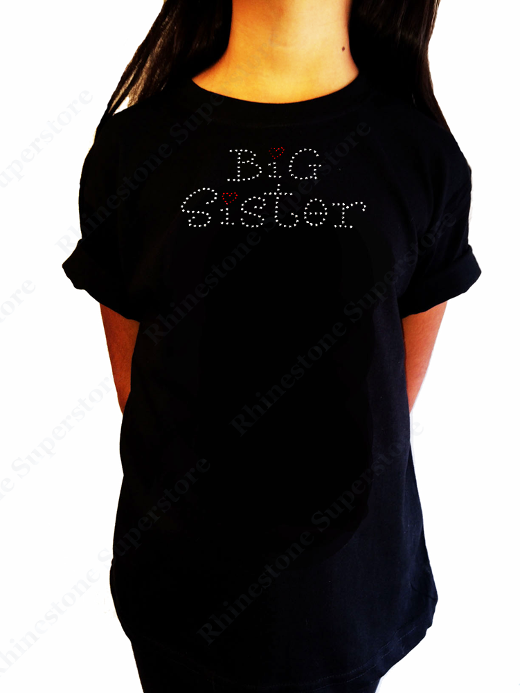 Girls Rhinestone T-Shirt " Big Sister with Red Heart " Kids Size 3 to 14 Available