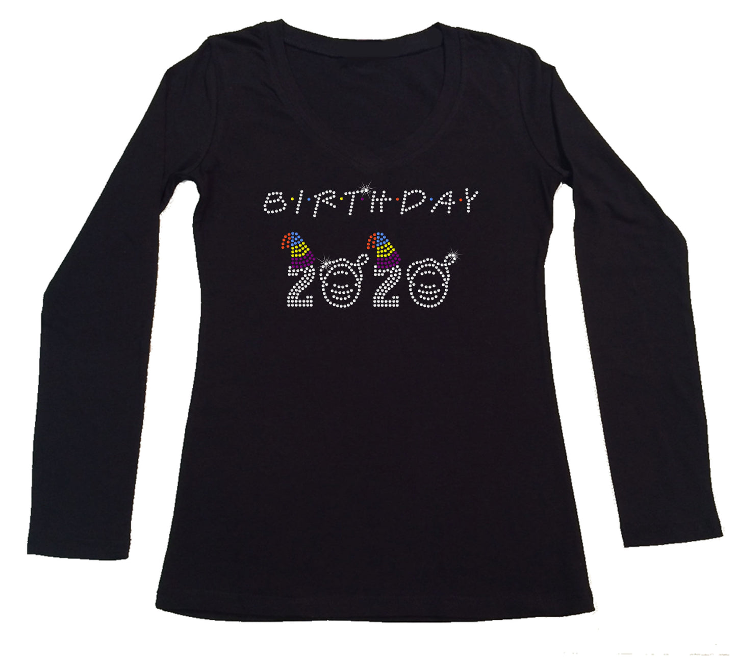 Womens T-shirt with Birthday 2020 Friends Style in Rhinestones