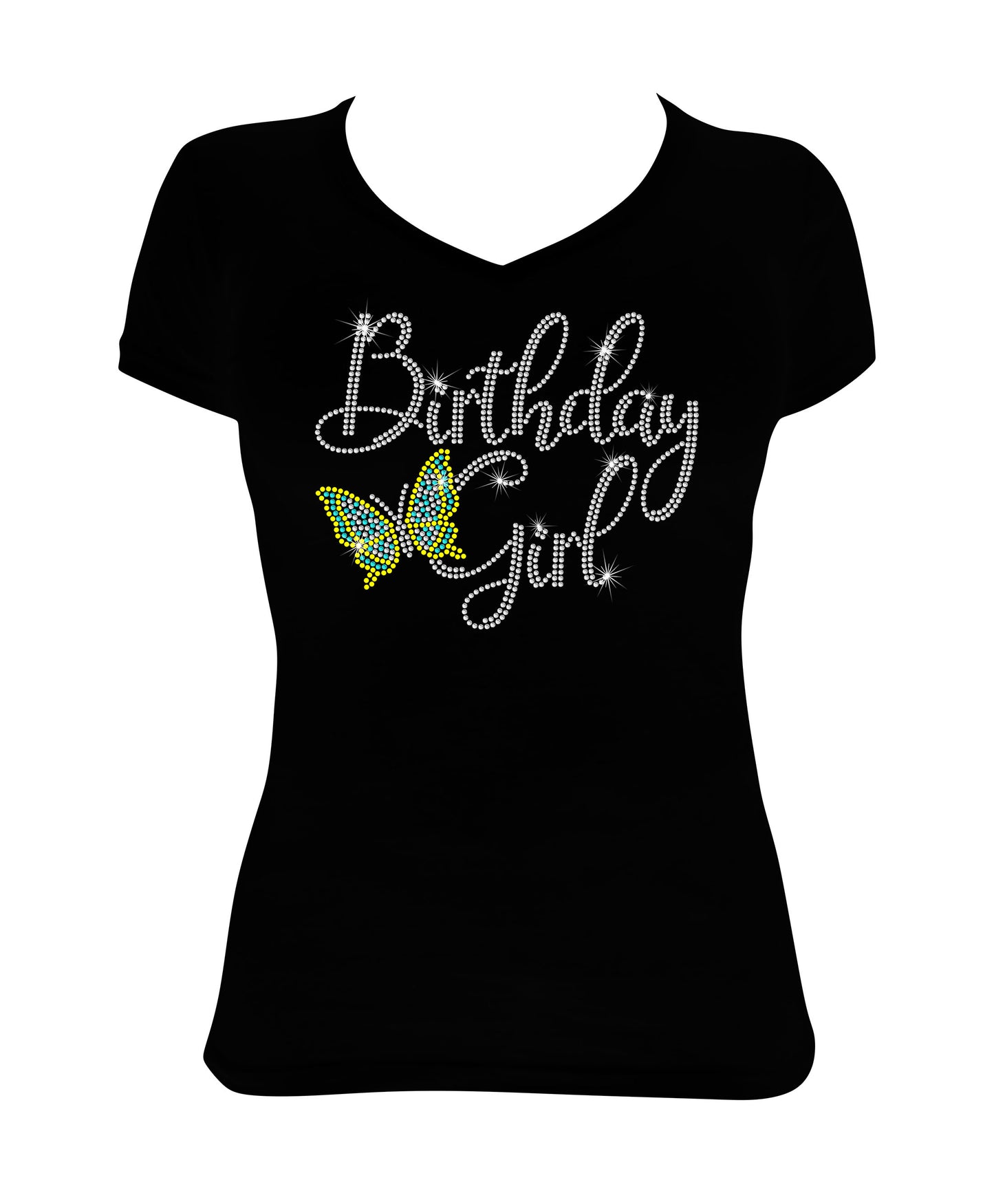 Birthday Girl with Butterfly - Rhinestone Birthday Shirt