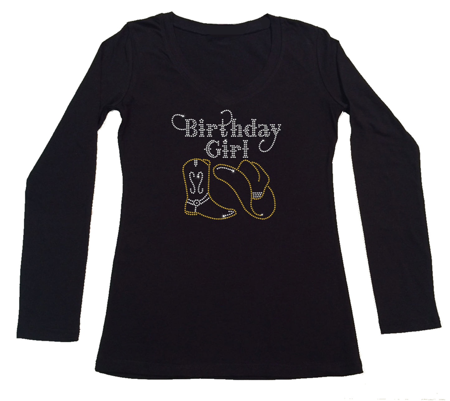Womens T-shirt with Birthday Girl Western in Rhinestones