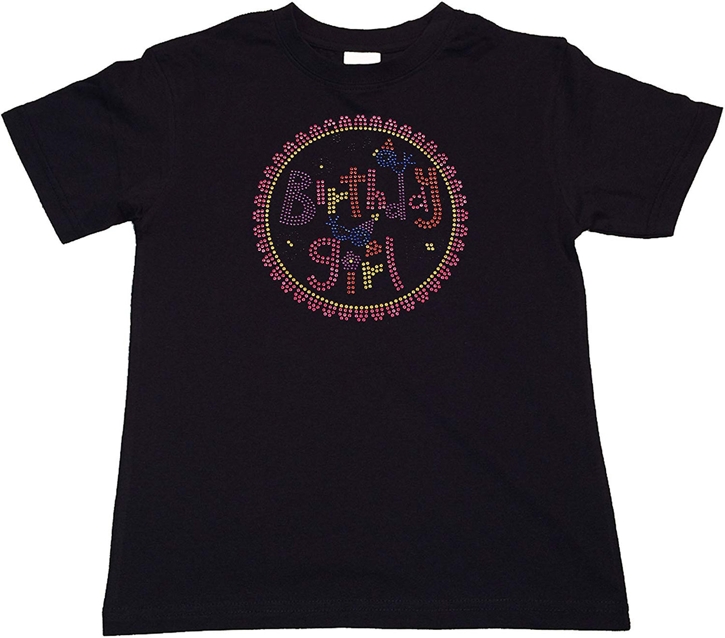 Girls Rhinestone T-Shirt " Birthday Girl with Circle in Rhinestuds " Kids Size 3 to 14 Available