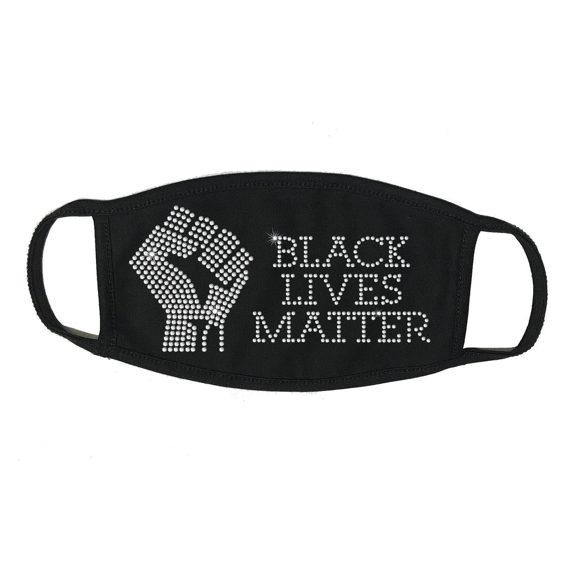 Rhinestone Embellished Black Face Mask with Black Lives Matter & Fist