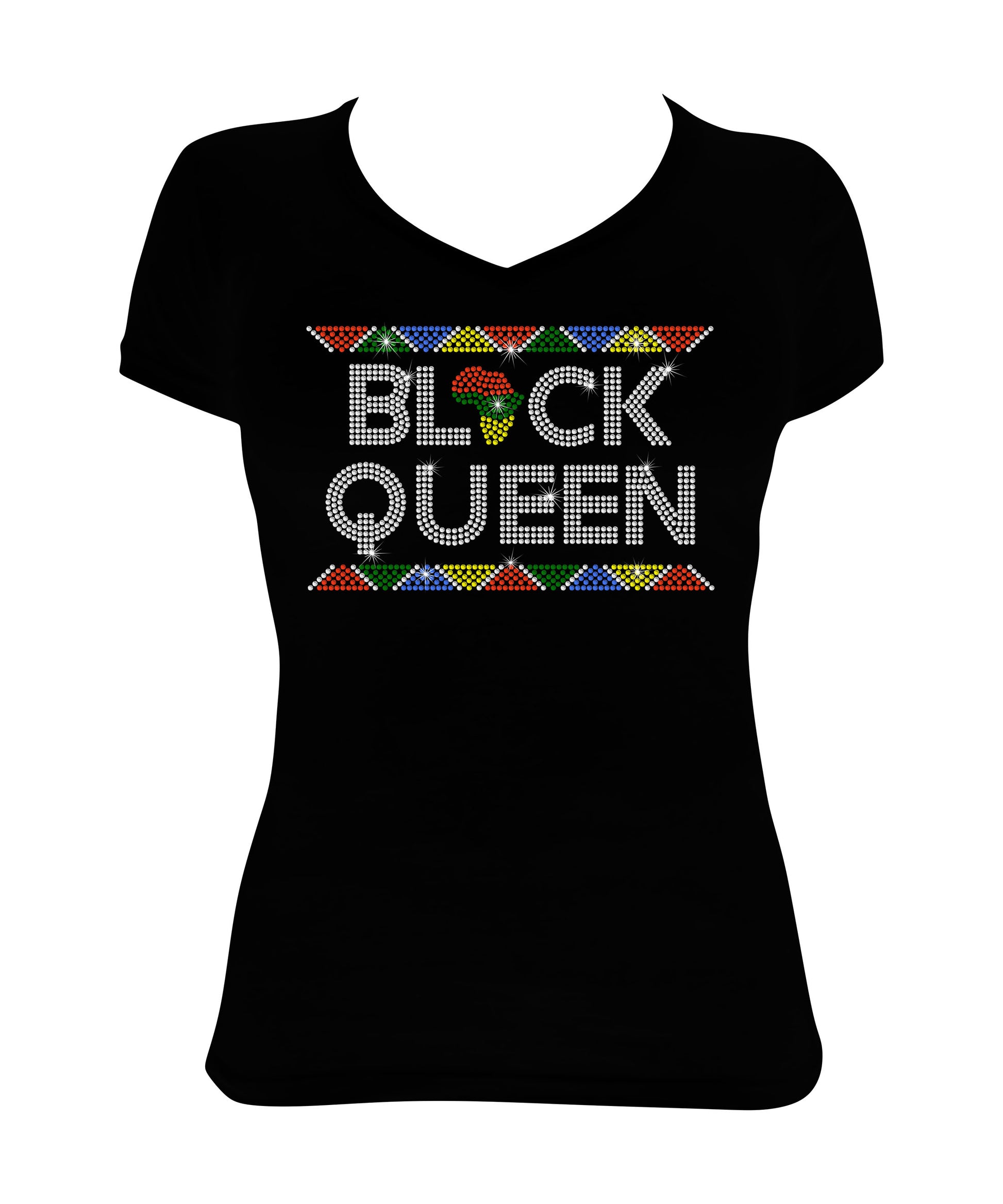 Black Queen - in African Colors Border Rhinestone Shirt