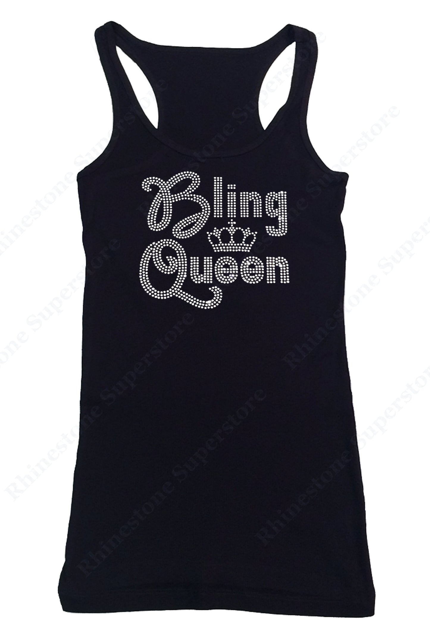 Womens T-shirt with Bling Queen in Rhinestones