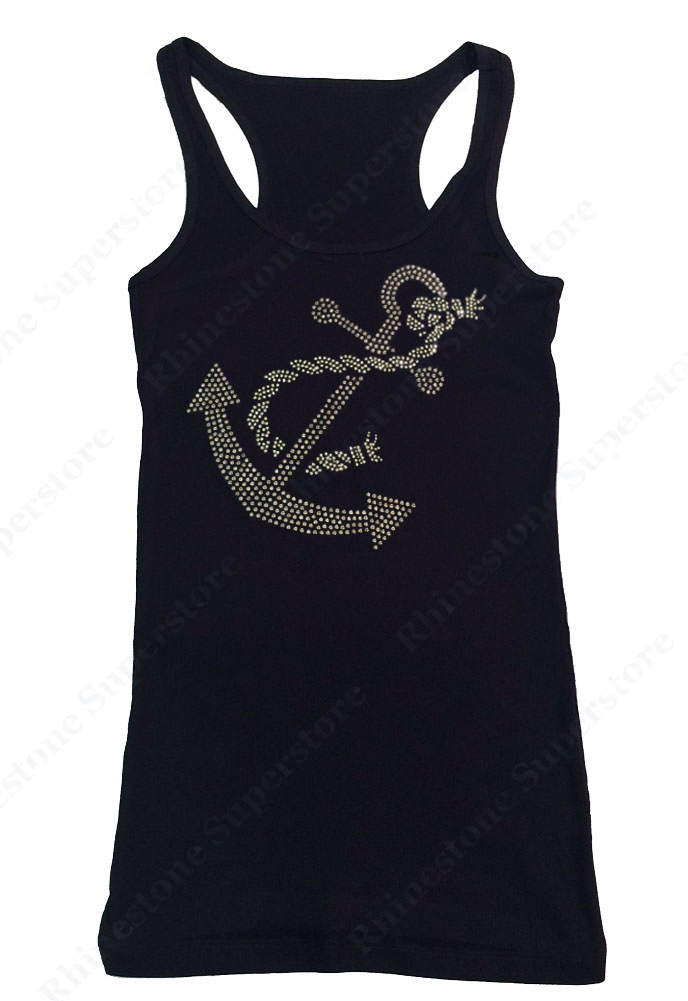 Womens T-shirt with Boat Anchor in Rhinestones