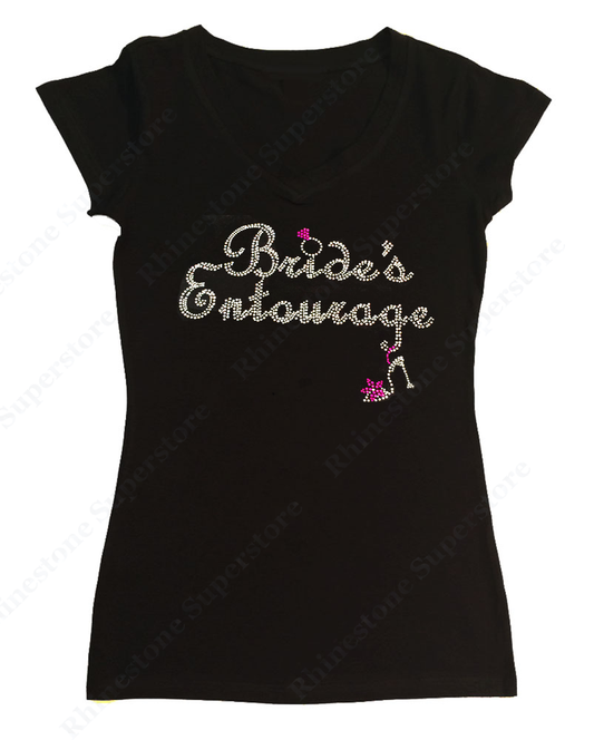 Womens T-shirt with Bridal Entourage with Heel in Rhinestones