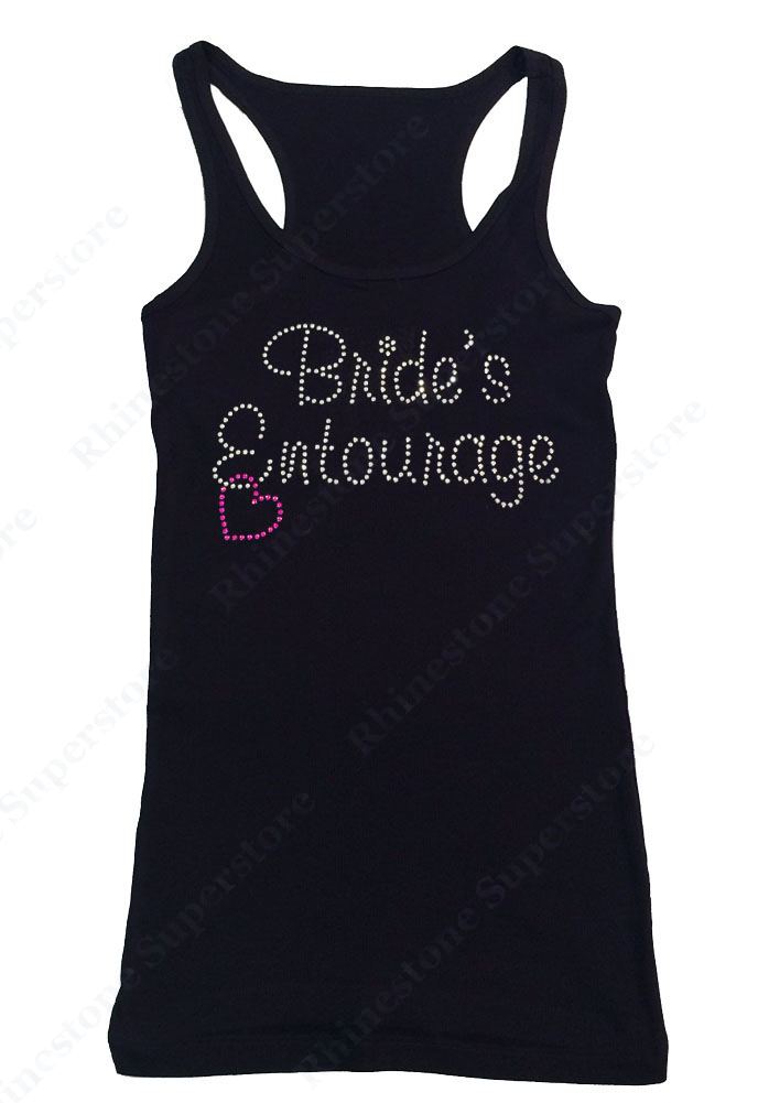 Womens T-shirt with Bride's Entourage with Pink Heart in Rhinestones