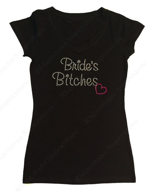 Womens T-shirt with Bride's Bitches in Rhinestones