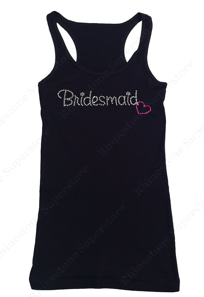 Womens T-shirt with Bridesmaid with Pink Heart in Rhinestones