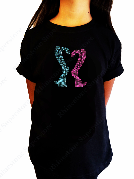 Girls Rhinestone T-Shirt " Bunnies in Heart Shape " Size 3 to 14 Available