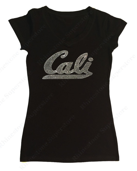 Womens T-shirt with Crystal Cali in Rhinestones