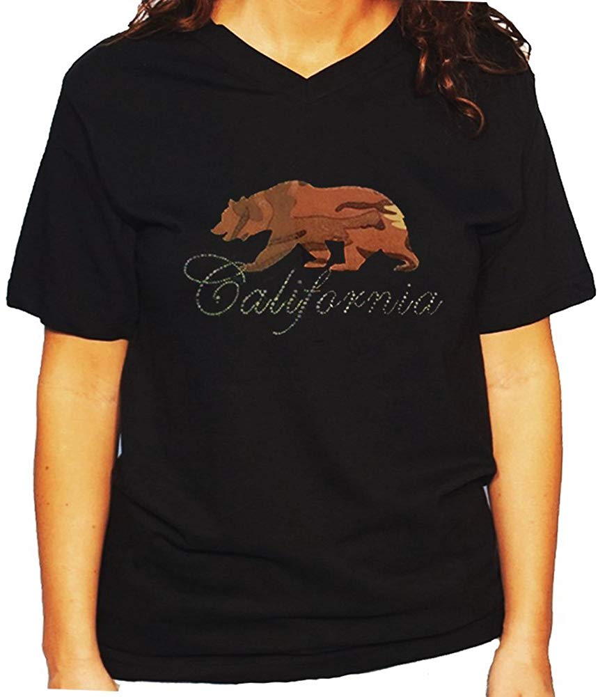 Women's / Unisex T-Shirt with California Bear in Rhinestuds