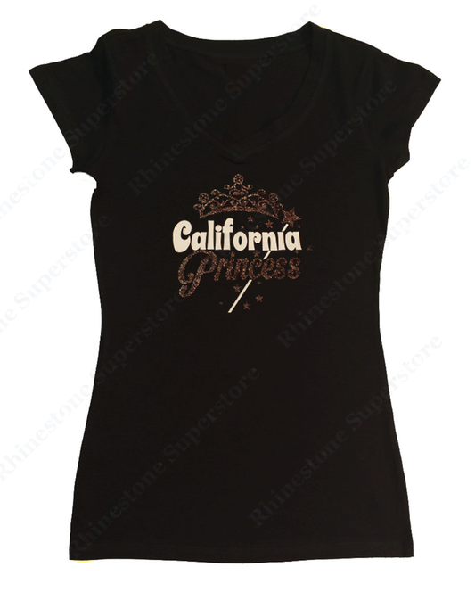 Womens T-shirt with California Princess in Glitter print