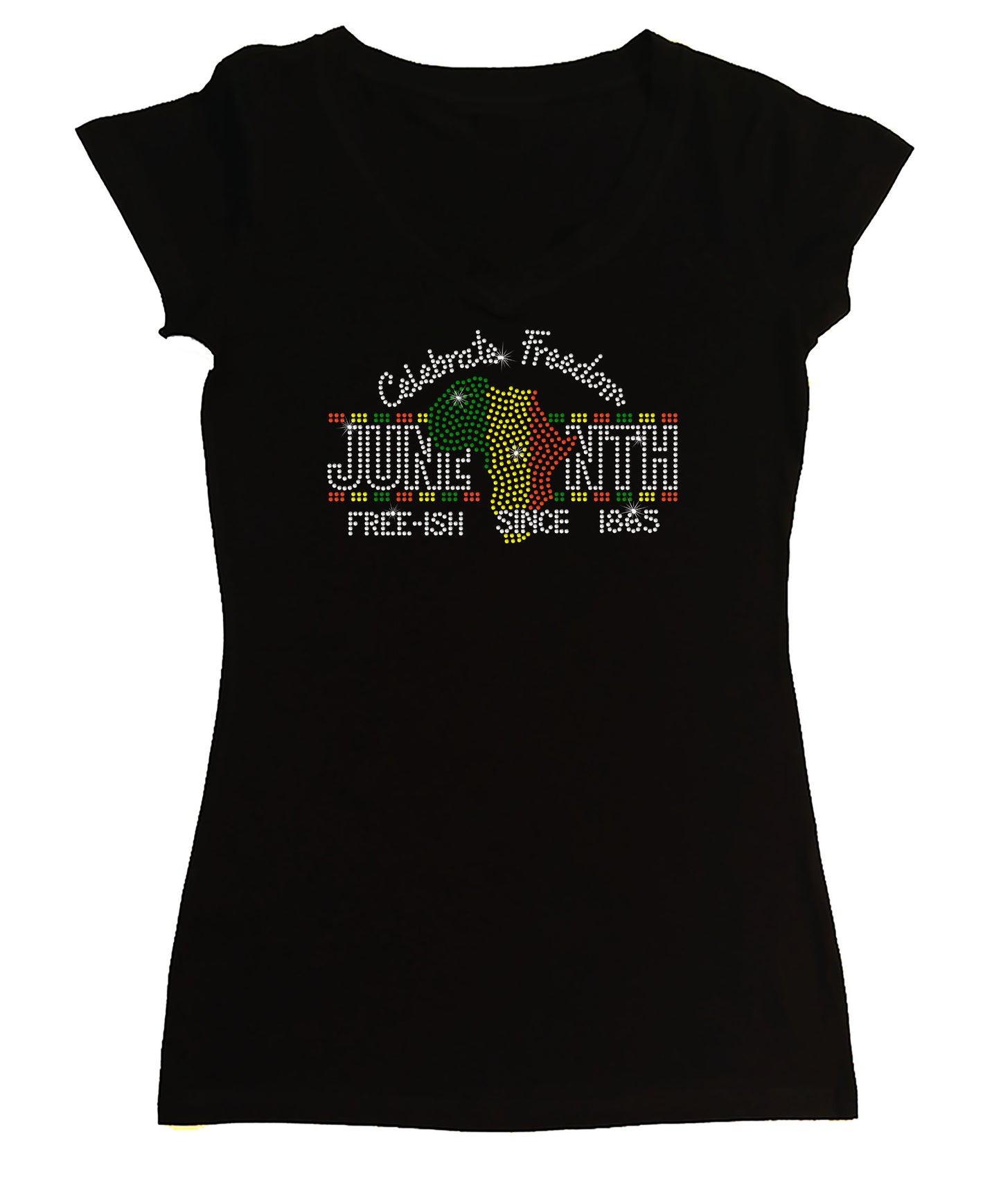 Women's Rhinestone Fitted Tight Snug Celebrate Freedom - Juneteenth, Free-ish, 1865, Juneteenth Shirt