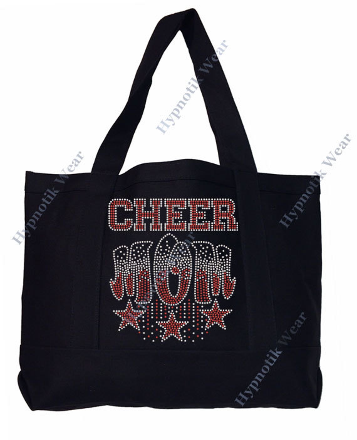 Rhinestone Sturdy Tote Bag with Zipper & Front Pocket " Cheer Mom with Stars " in Various Color, Bling