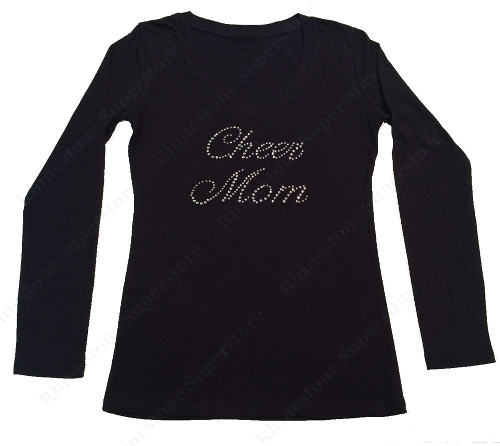 Womens T-shirt with Cheer Mom in Rhinestones