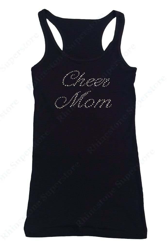 Womens T-shirt with Cheer Mom in Rhinestones