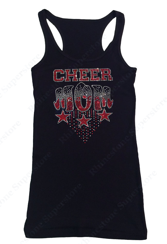 Womens T-shirt with Cheer Mom with Stars in Rhinestones