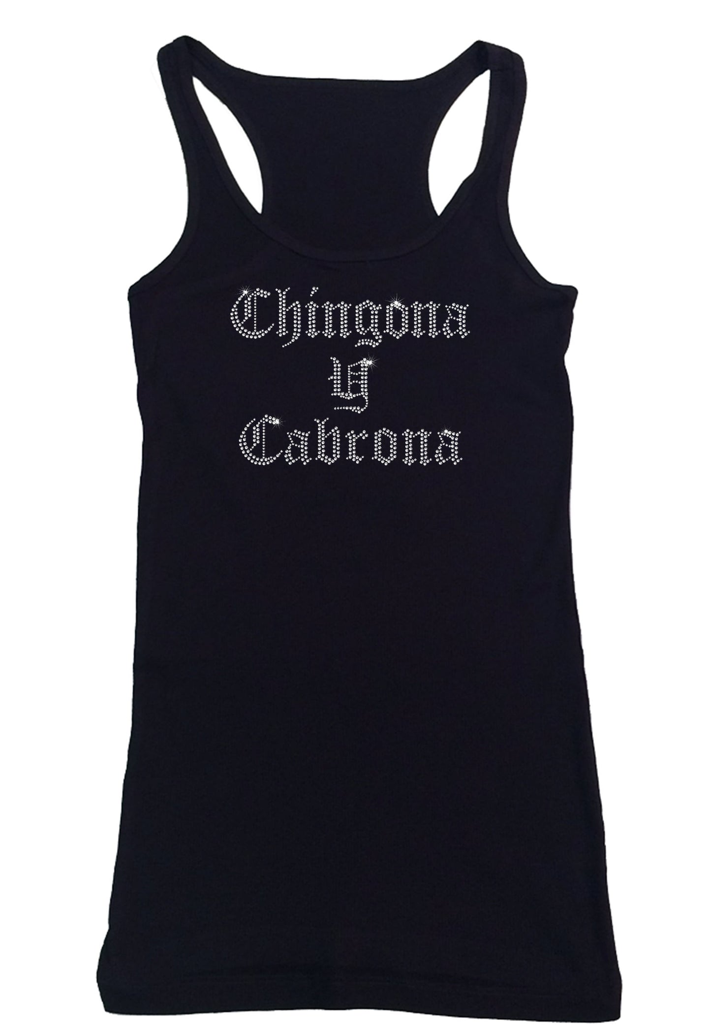Womens T-shirt with Chingona y Cabrona in Rhinestones