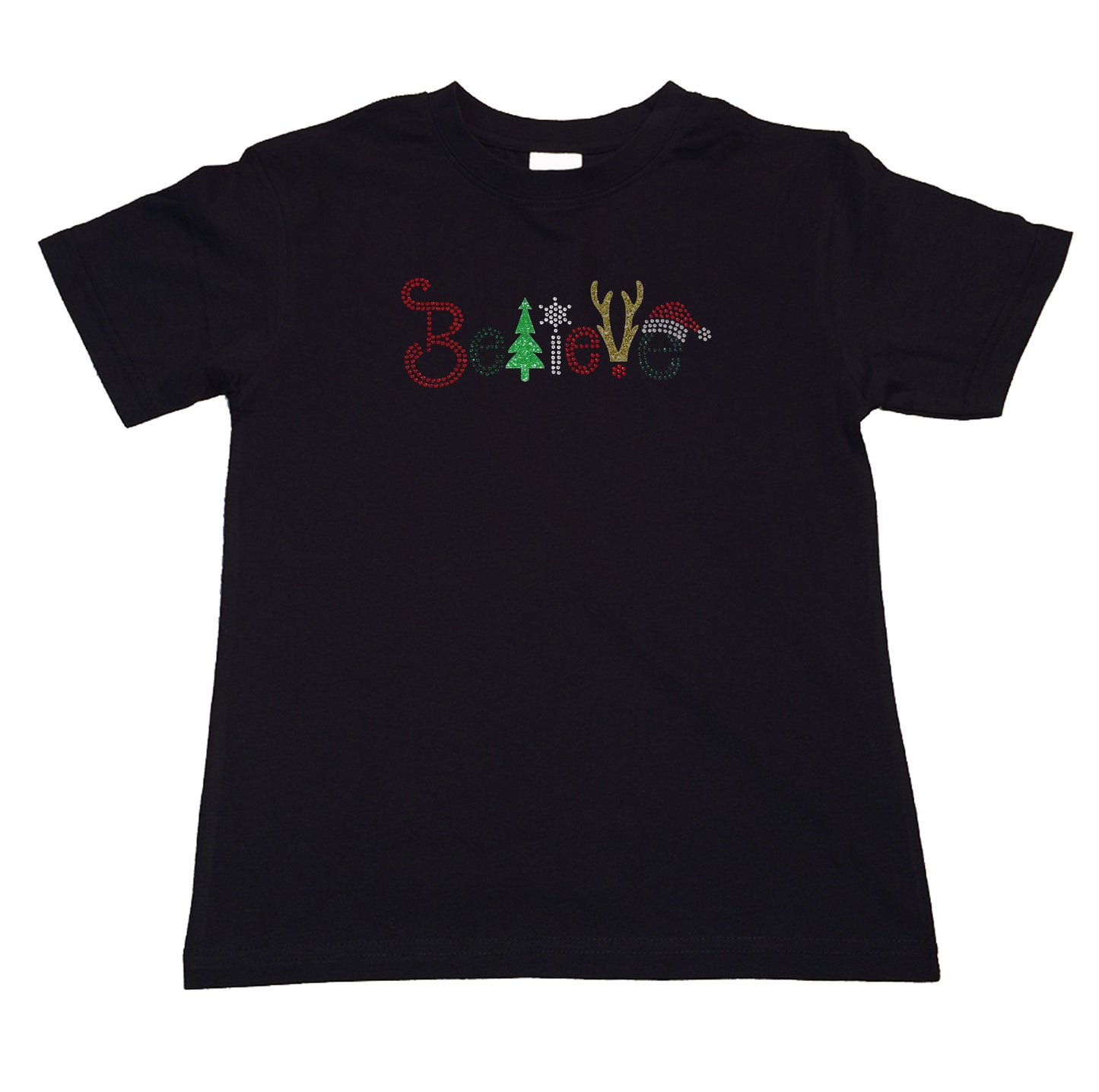 Girls Rhinestone T-Shirt " Christmas Believe in Glitters and Rhinestones " Kids Size 3 to 14 Available