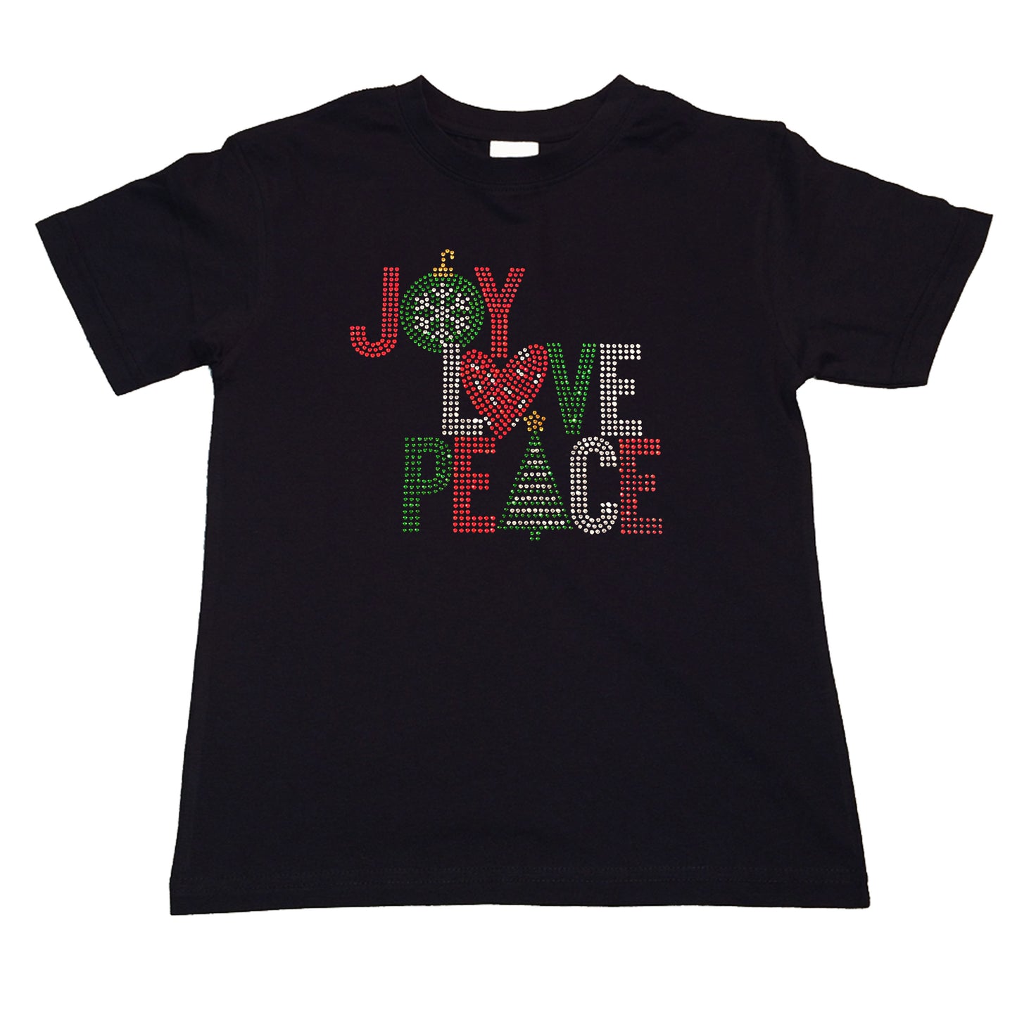 Girls Rhinestone T-Shirt " Christmas Joy Love Peace " Kids Size 3 to 14 Available