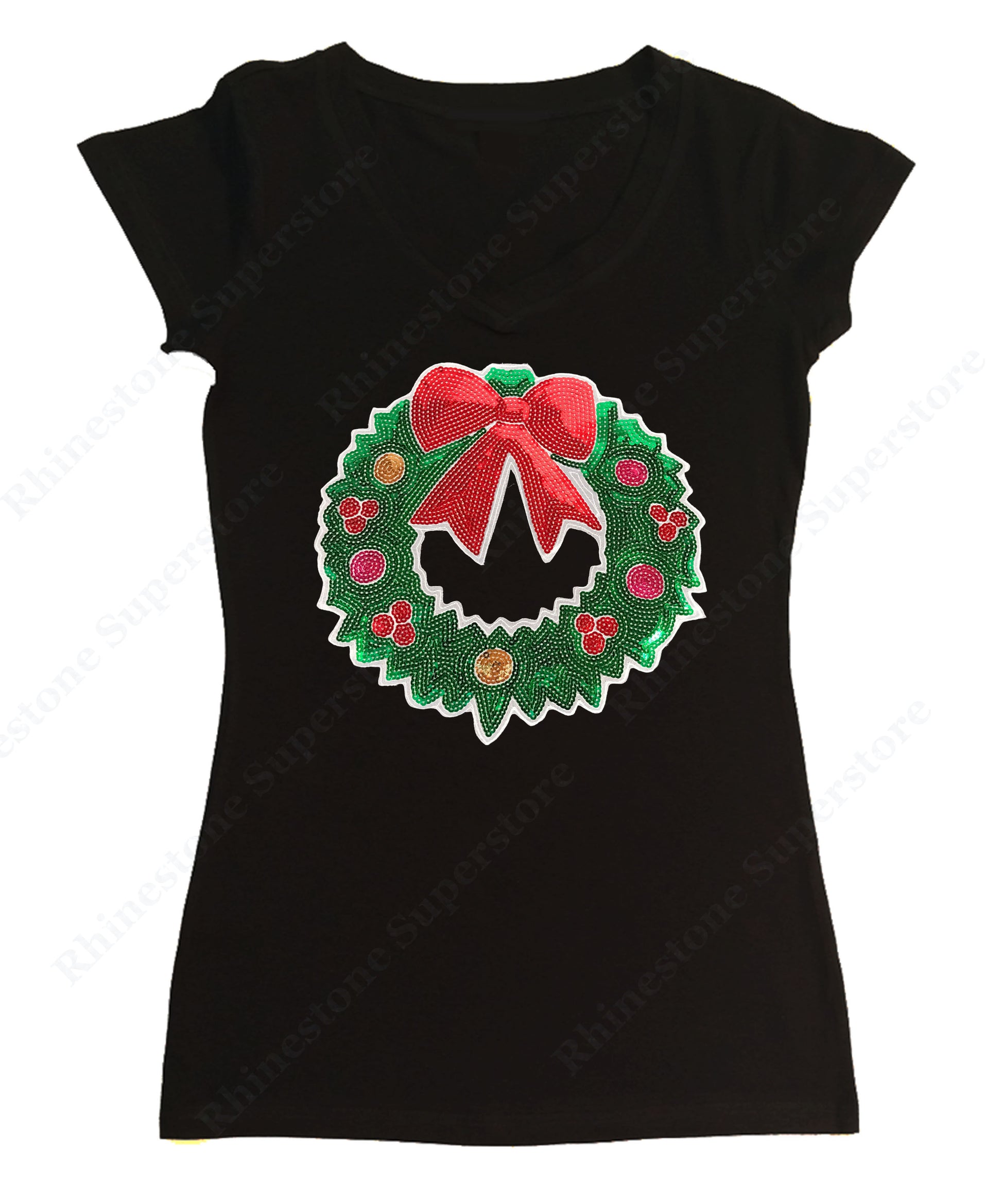Christmas Reef with Red Bow in Sequence cap sleeve
