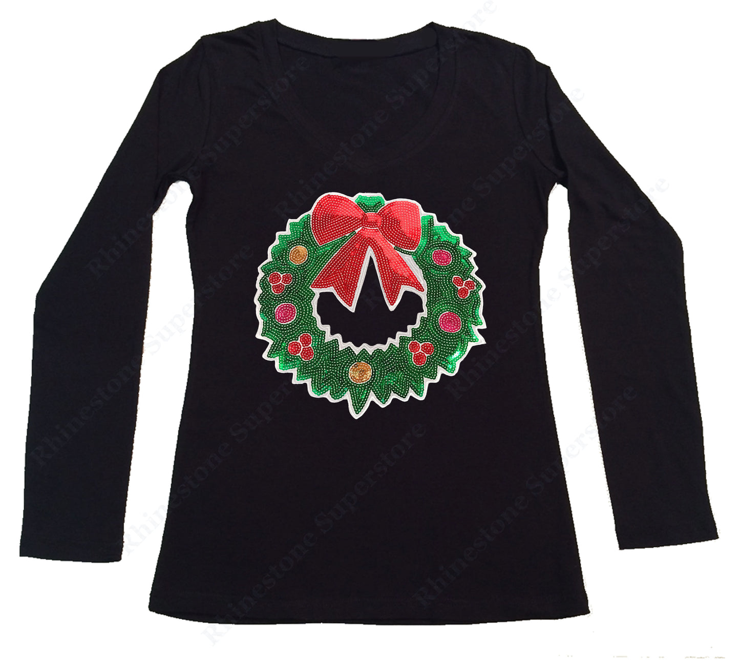 Christmas Reef with Red Bow in Sequence long sleeve