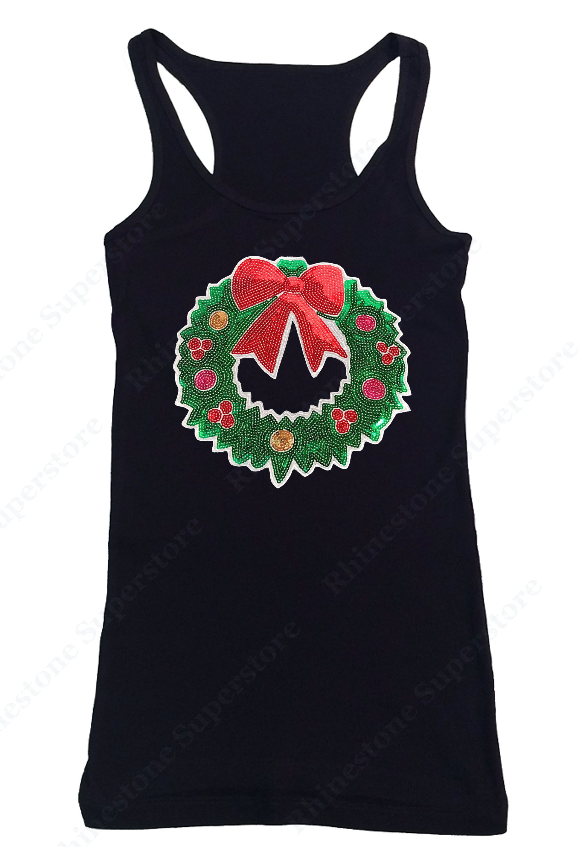 Christmas Reef with Red Bow in Sequence tank top