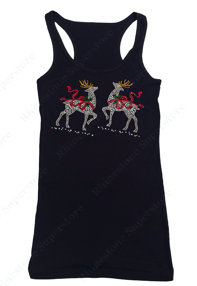 Womens T-shirt with Christmas Reindeer in Rhinestones