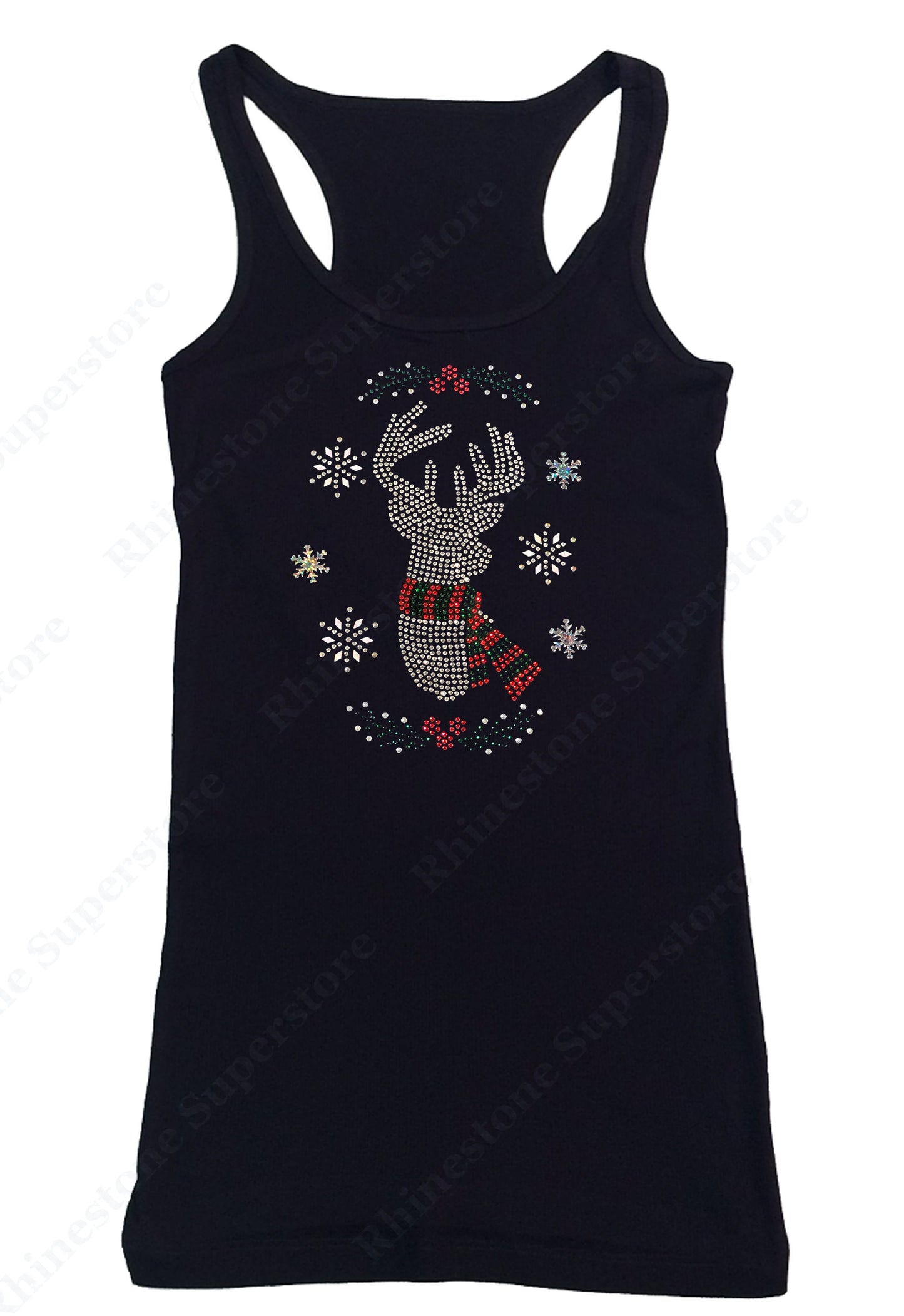 Christmas Reindeer with Snowflakes in Rhinestones tank top