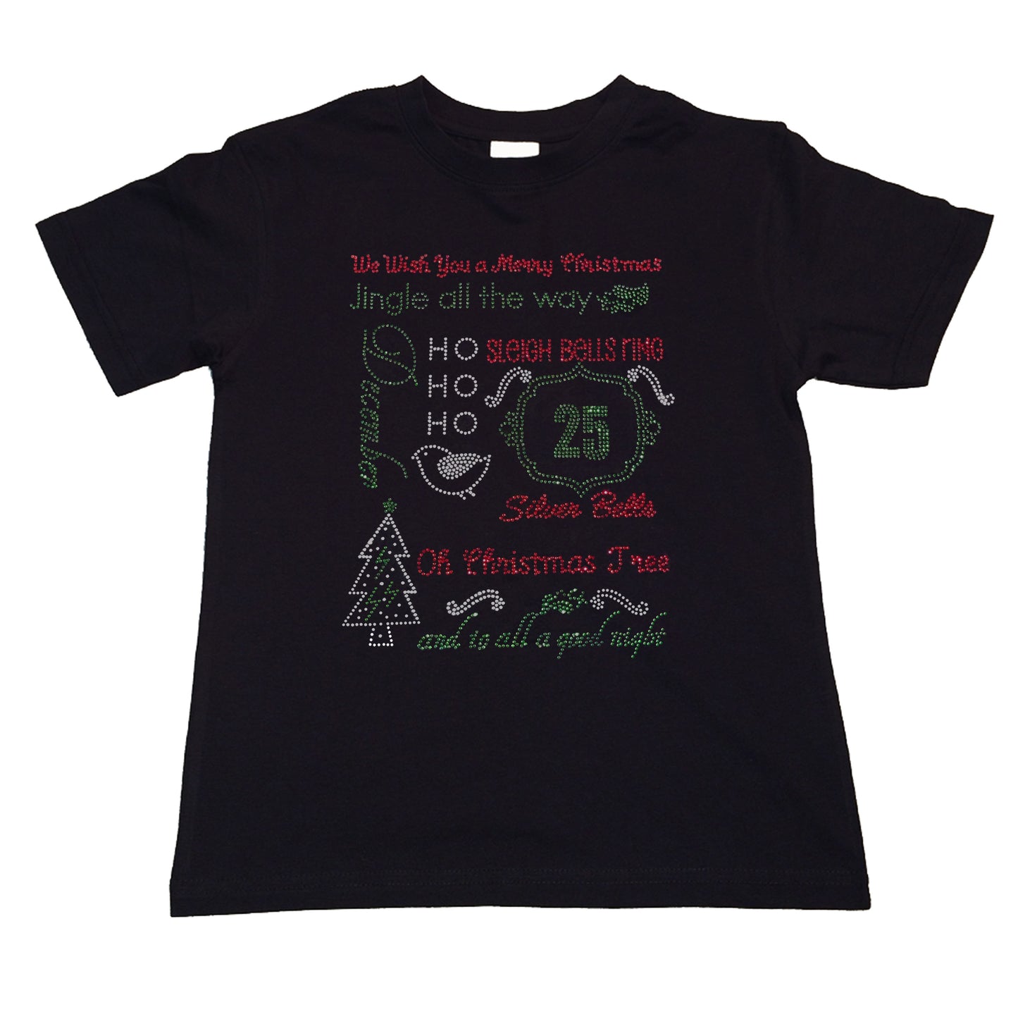 Girls Rhinestone T-Shirt " Christmas Sayings in Rhinestones " Kids Size 3 to 14 Available