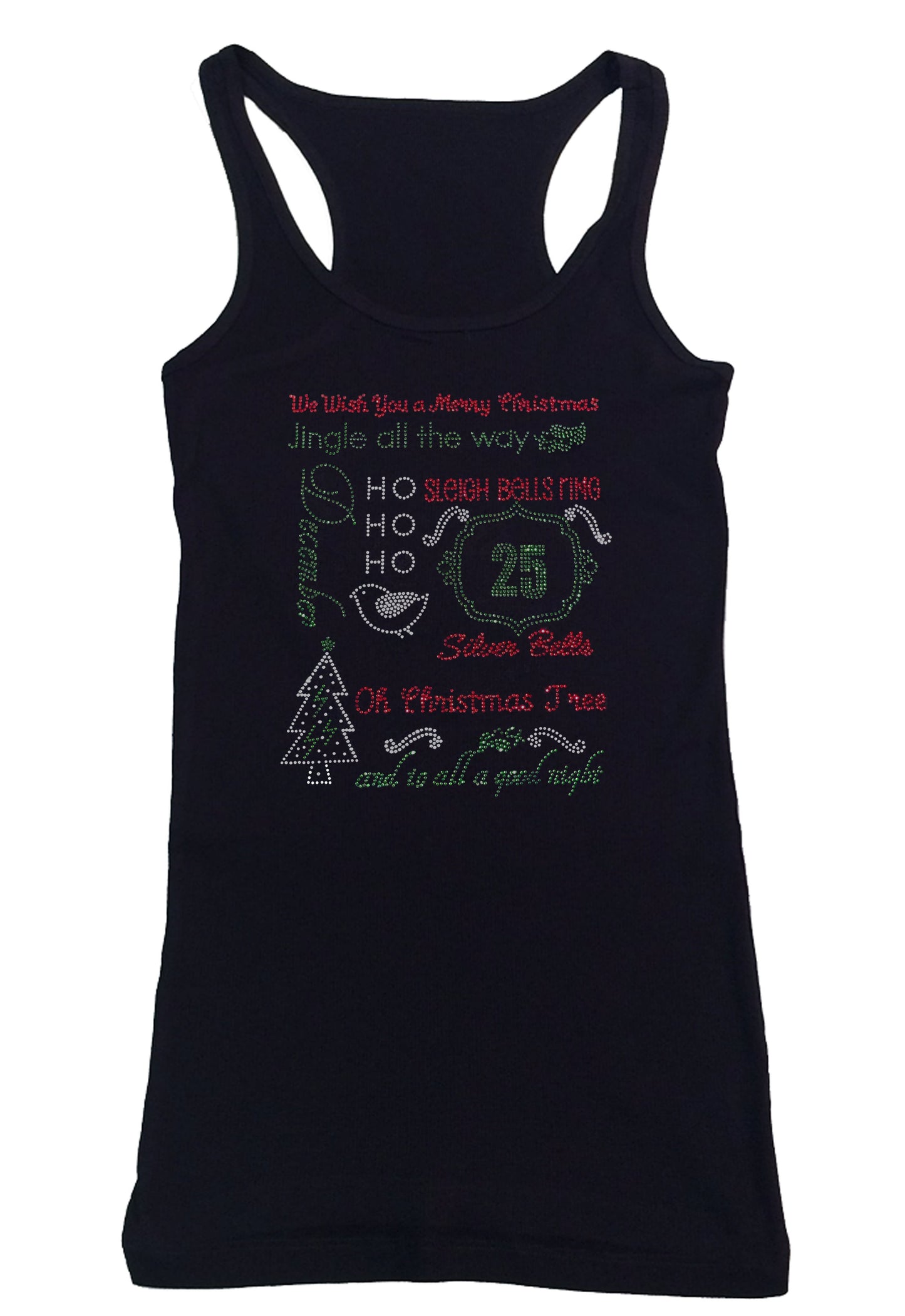 Womens T-shirt with Christmas Sayings in Rhinestones