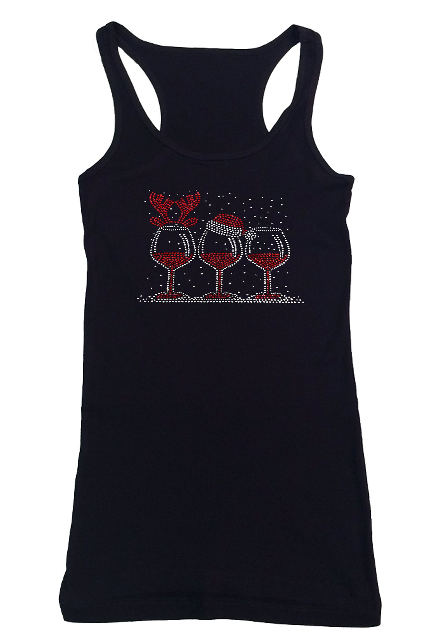 Womens T-shirt with Christmas Wine Glass in Rhinestones