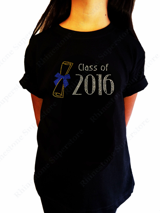 Girls Rhinestone T-Shirt " Class of 2016 " Kids Size 3 to 14 Available