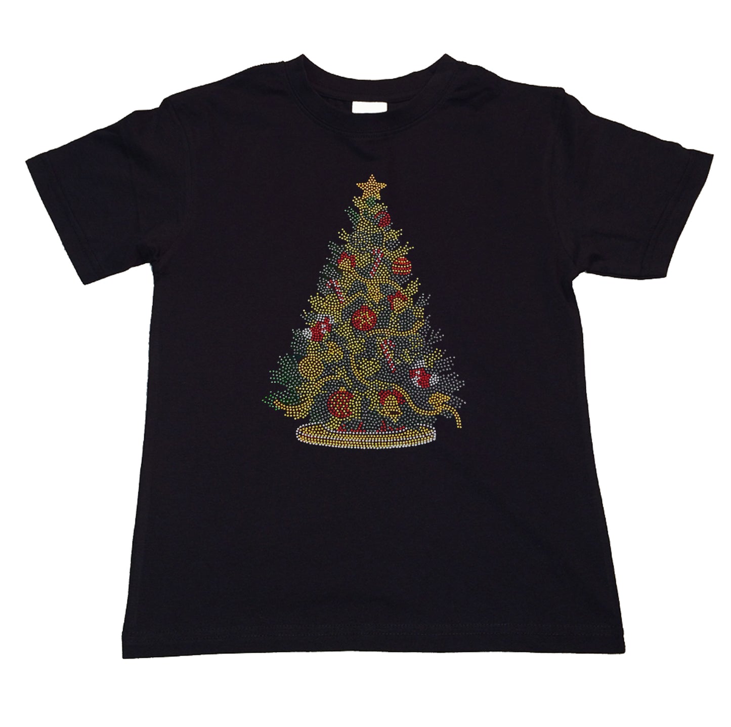 Girls Rhinestone T-Shirt " Colorful Christmas Tree in Rhinestuds " Kids Size 3 to 14 Available