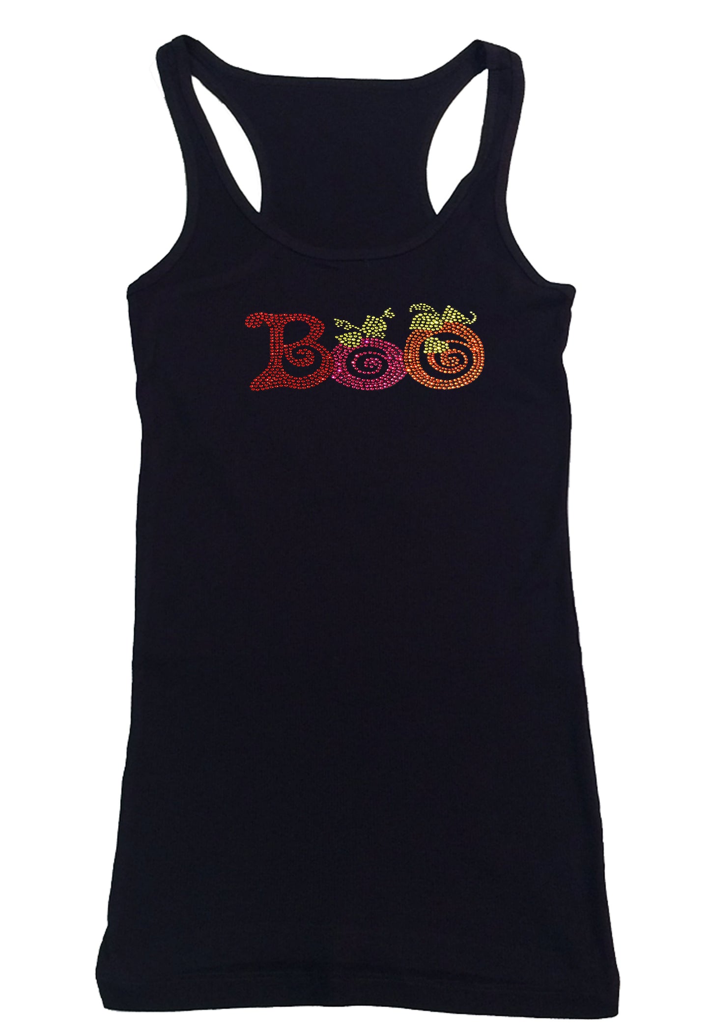 Womens T-shirt with Colorful Halloween Boo in Rhinestones