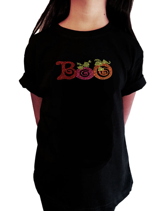 Girls Rhinestone T-Shirt " Colorful Halloween Boo in Rhinestones "