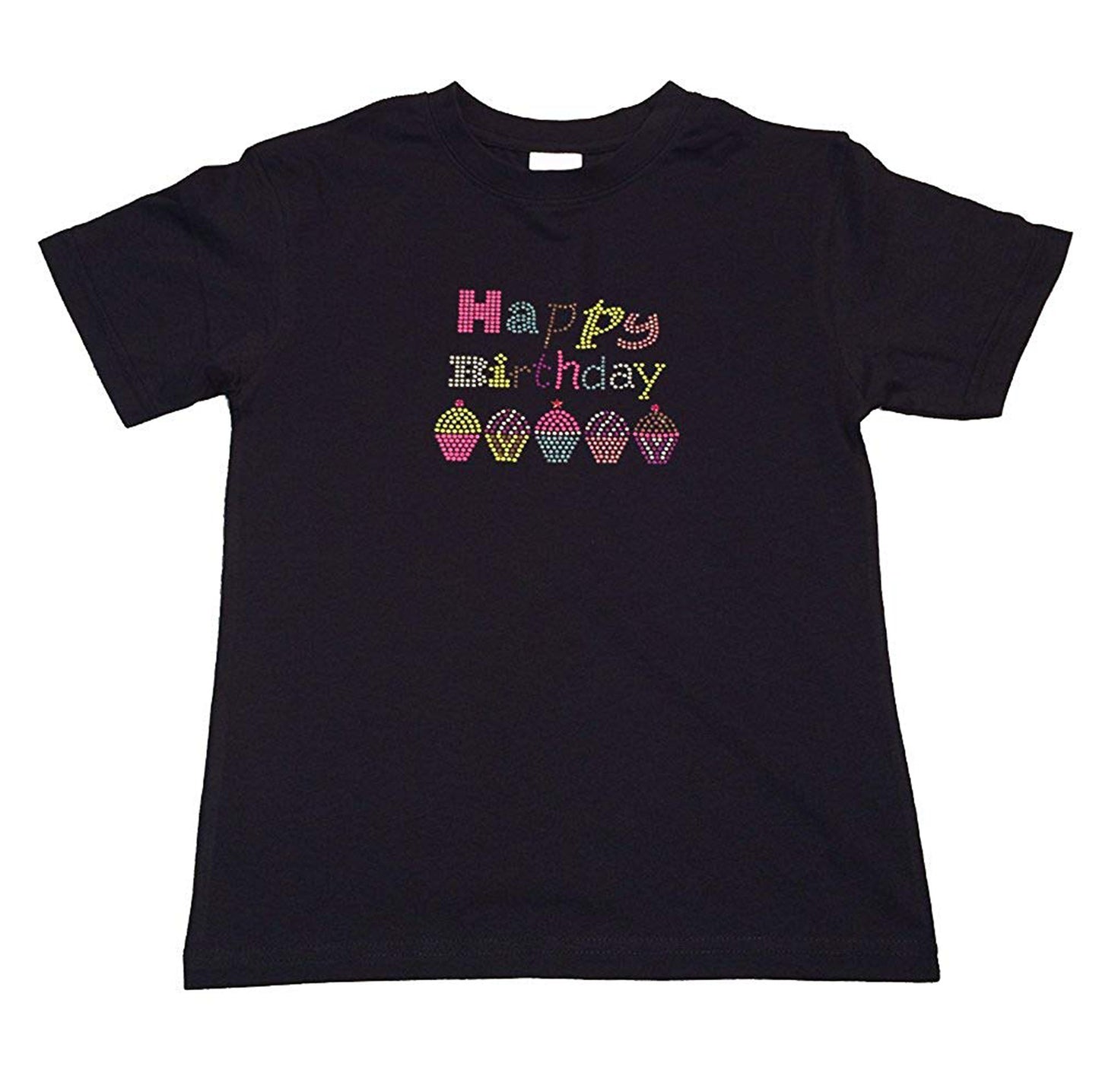 Girls Rhinestud T-Shirt " Colorful Happy Birthday " Size 3 to 14 Available, Neon