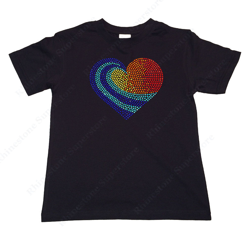Girls Rhinestone T-Shirt " Colorful Heart " Kids Size 3 to 14 Available